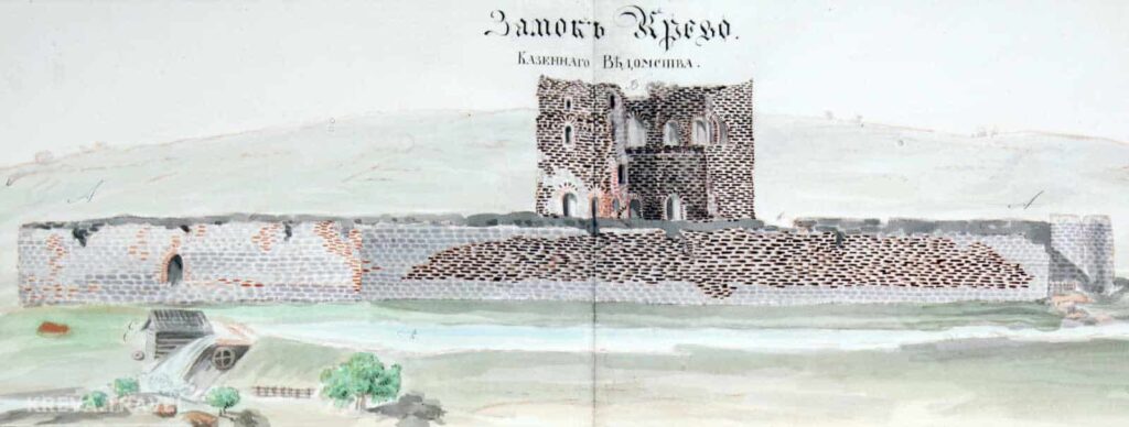 В 1817 году кто-то под инициалами W.F.K. в “Tygodnik Wileński” поделился с читателями своими впечатлениями от посещения Кревского замка, а также сделал краткий экскурс в его историю. Это первая известная путевая заметка из Крево.